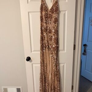 Primavera Couture Sequin Embellished Dress in Bronze